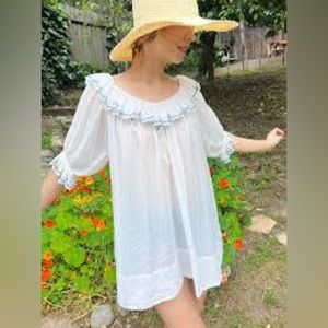Doen White Ruffled Yoke Short Dress